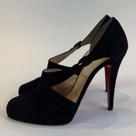 Louboutin Black Suede Drapiday 120 D'Orsay Pumps, Size 40 EU - Picture 5 of 16